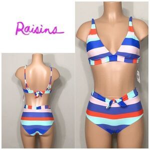 RAISINS stripe high waisted swimsuit. L-top/M-bottom. NWT